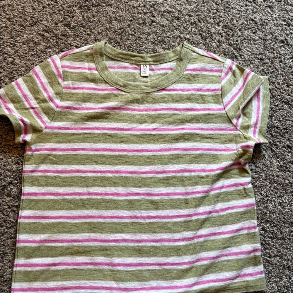 Striped Crop Shirt in Green and Pink